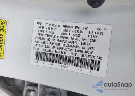 2014 Acura Tl 3.5 из США, поврежденный, VIN 19UUA8F21EA008648